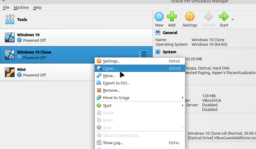 Image that shows how to clone a virtual machine in virtual box
