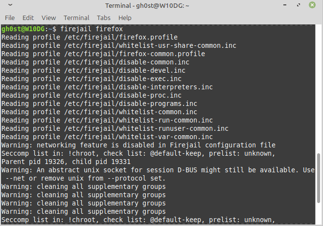 firejail command linux mint example