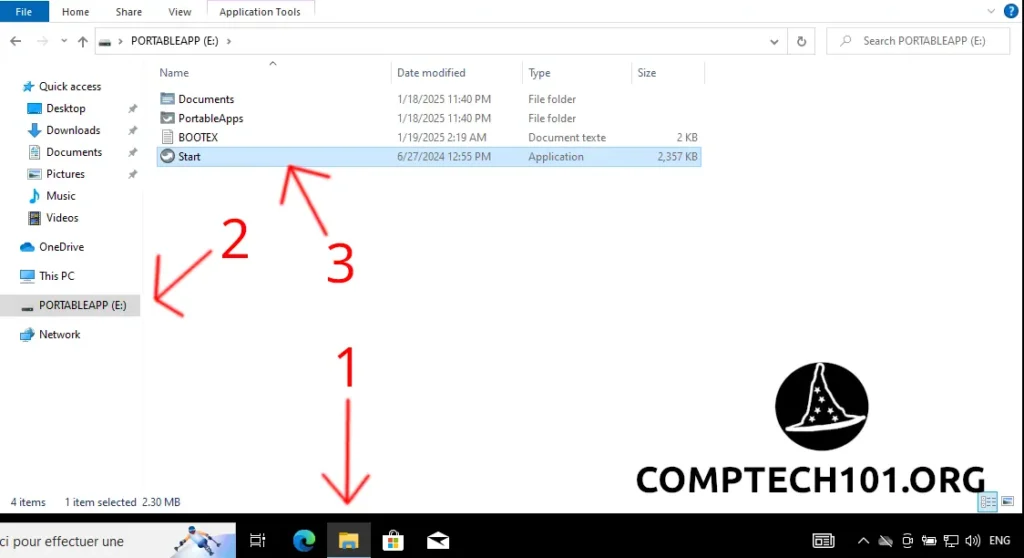 Instruction to open the portable apps USB and run the program
