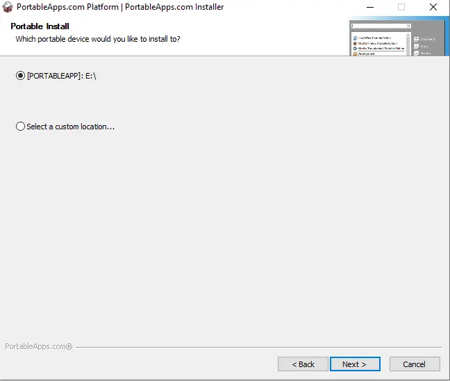 Portable apps installation wizard.