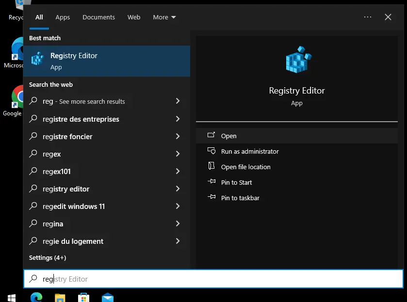 search for regedit in your search menu